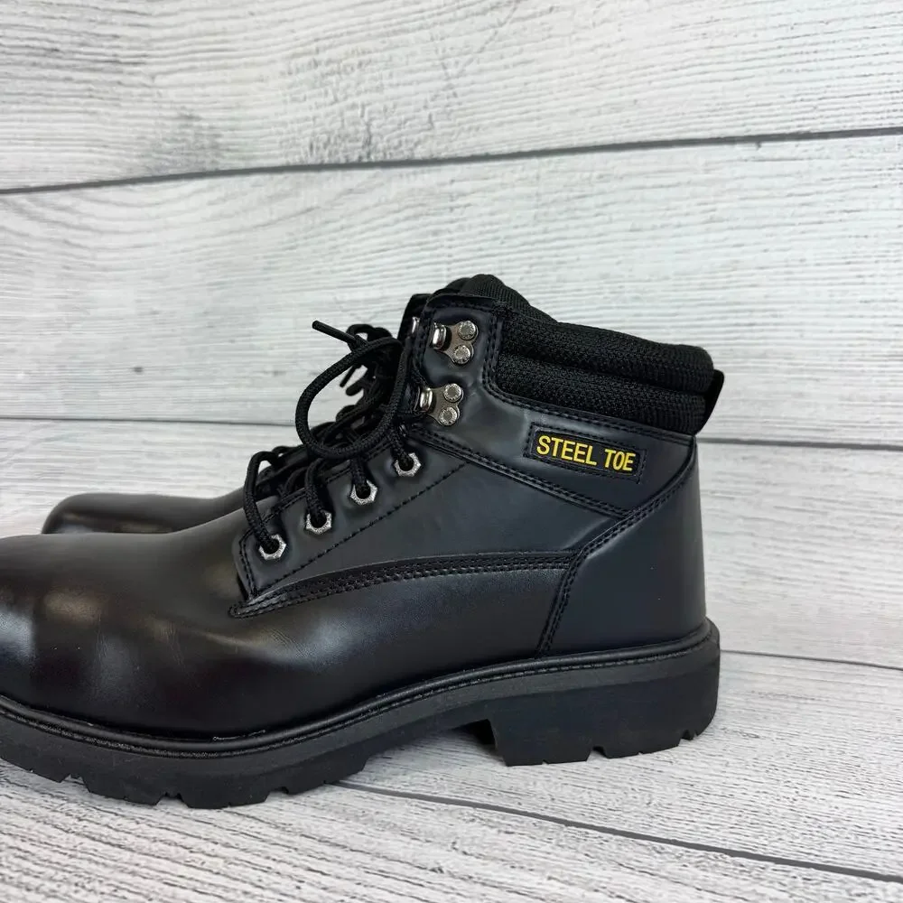 Brahma Men's Black Steel Toe Leather Heavy Duty Work Boots Size 14W